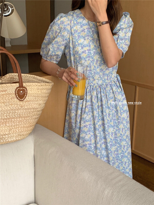 [gill] Korean floral bubble sleeve waist dress b7025# ZSY