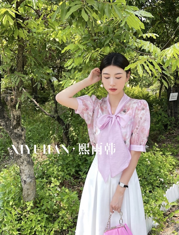 [xiyuhan] French romantic printed bubble sleeve blouse (with suspender) ys1-886# zxx