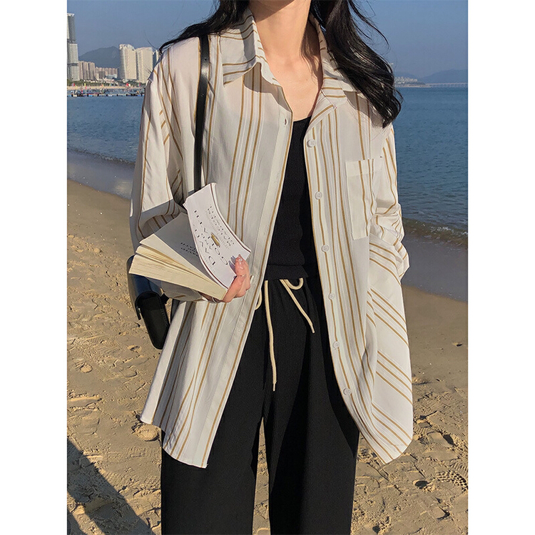 New year in early spring! [bee Street] Korean loose stripe shirt 9108-5# lwy