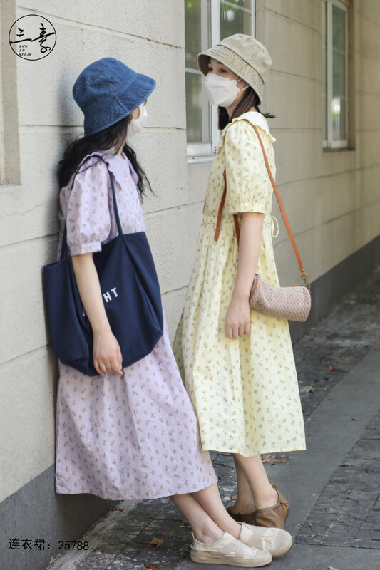 [original of three plain clothes] simple temperament casual floral dress 25788# XYJ