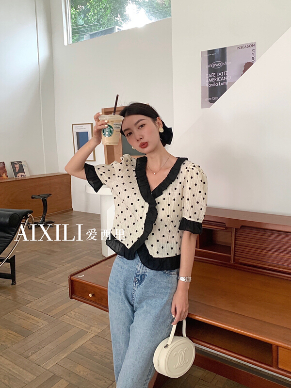New in early summer! [aixili aisili] wave point temperament comfortable small shirt 6307# WPL