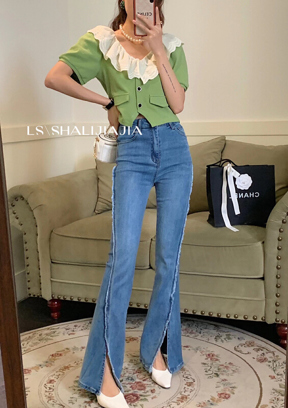 [LS] Korean high waist slim versatile jeans s1040# WPL