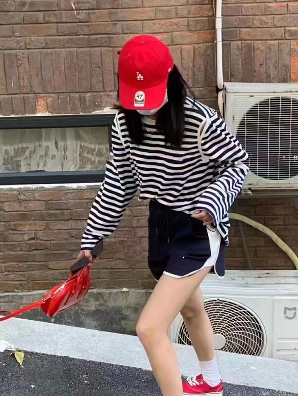 [MI] striped off shoulder long sleeve + versatile casual pants set 9201# PCZ