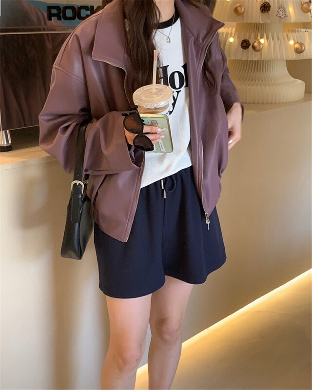 goods in stock! New year in early spring! [bluepops] temperament zipper loose leather clothes a2050# zxl