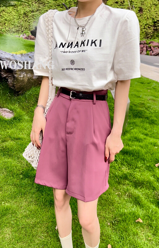 [woshang] simple and versatile loose casual shorts (with belt) 1218# XYJ