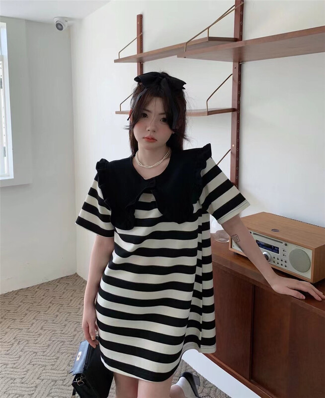[MS studio] doll neck striped dress 1362# PCZ