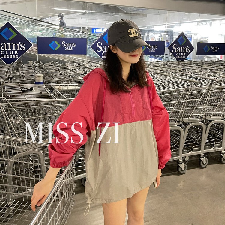 New in early summer! [miss Zi] casual color matching hooded sunscreen jacket 2352# cqw