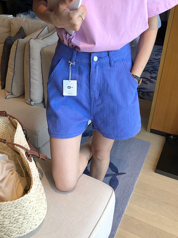 [meet me] fixed dyeing fabric thin high waist denim shorts 61213# ll