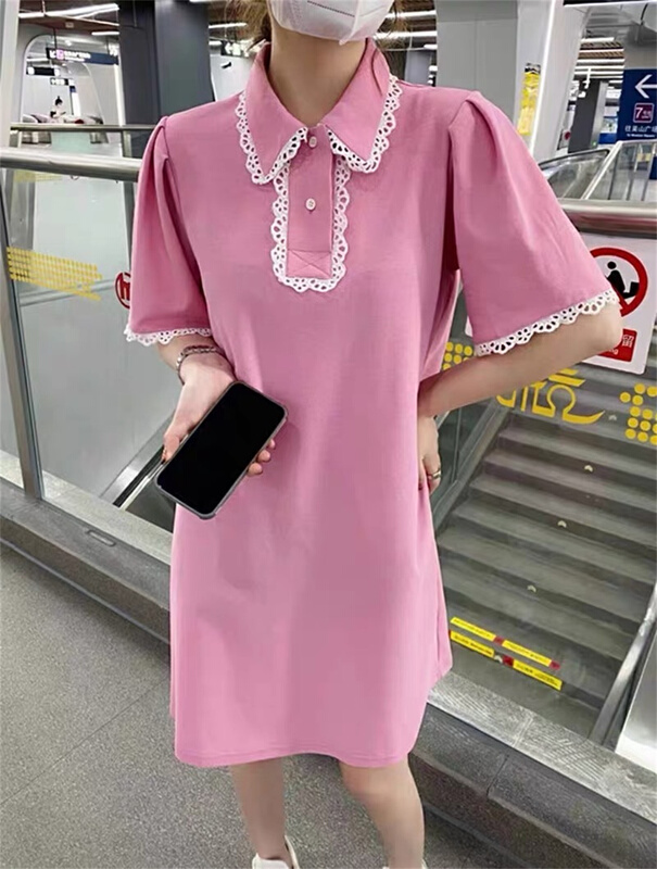 goods in stock! [Naikan Nik] Korean lace polo collar T-shirt dress 9566# lwy