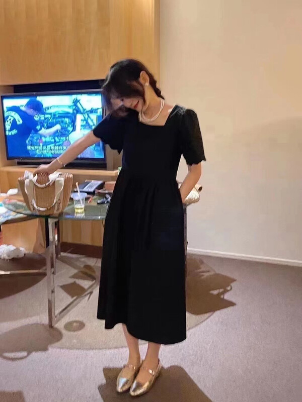 [w-jia] square neck fashion solid dress 16802# PCZ