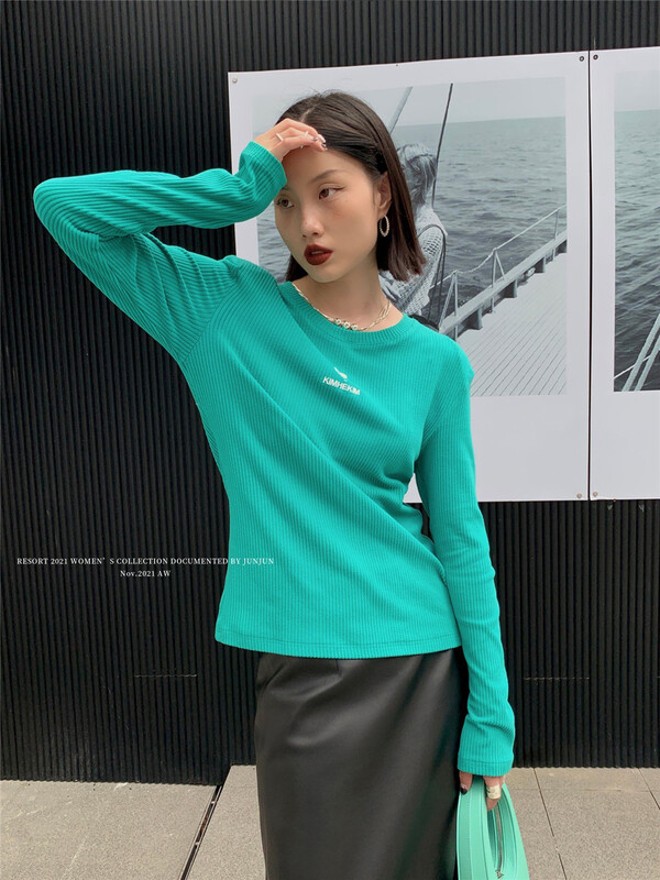 [DT class] crew neck love versatile ins style long sleeve T-shirt 4254# jhy