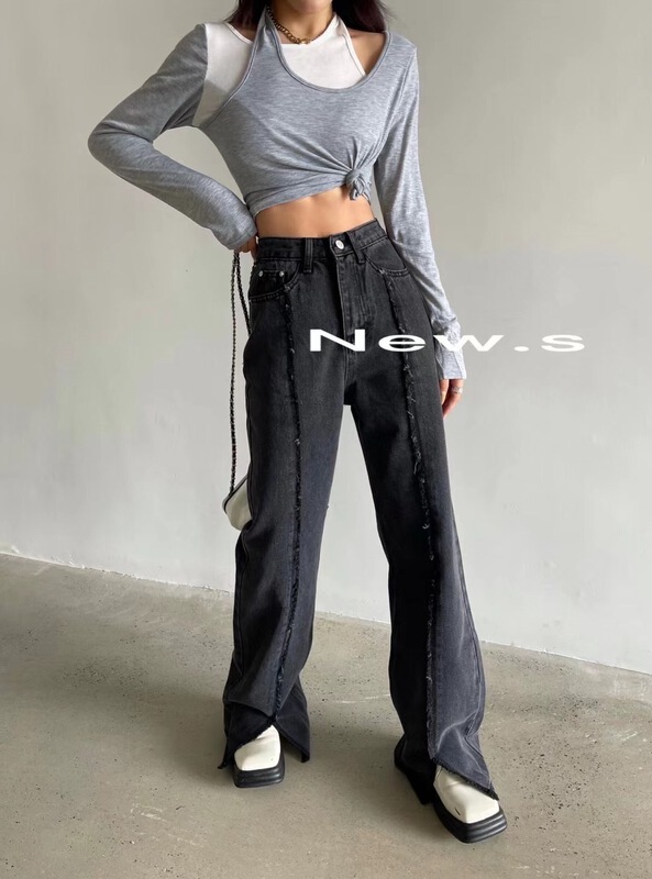 [new. S] Korean fashion pants with slit wide leg jeans b7739# CJJ