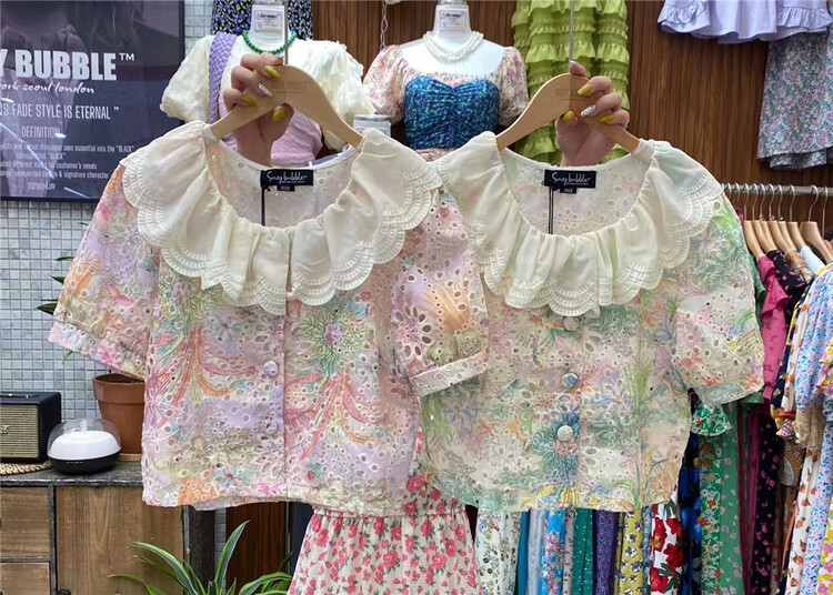 [suzybubble] Vintage elegant lotus leaf collar embroidered blouse ys1-8859# WPL
