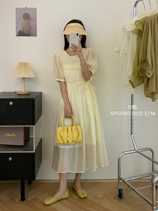 [u-grain] Korean style, drawstring on both sides, waist tight, slim dress 5655# HBx