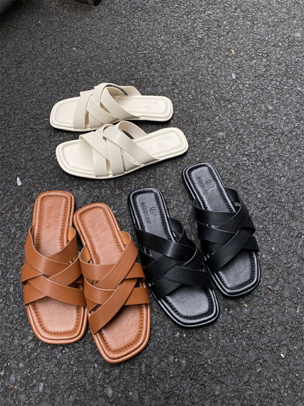 New in early summer! [misslan] flat bottom cross design slipper xb321# XJ