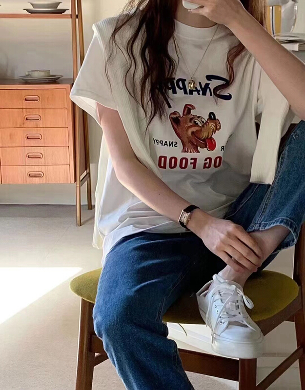 [love] casual loose and versatile ins cartoon printed short sleeve T-shirt z0977# HBx