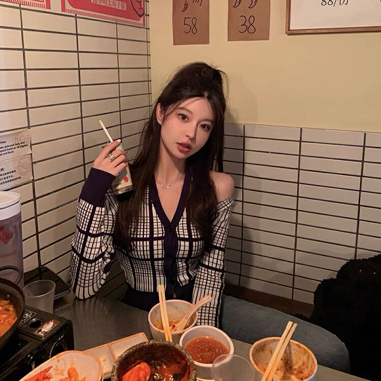 New year in early spring! [Amanda] pure sexy girl's neck hanging off shoulder check shirt (excluding matching) ys1-5003# hjy