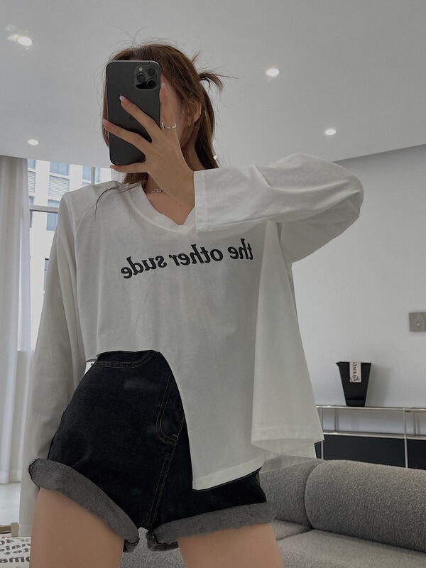 New year in early spring! [wut / N Cola] letter embroidery irregular thin long sleeve T-shirt ys2-6610# LSL