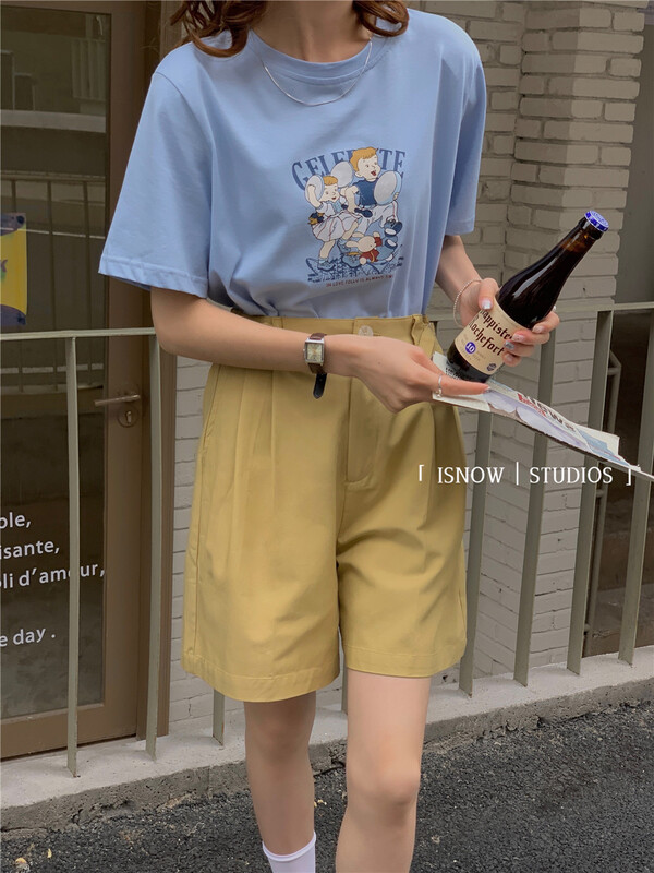 [I snow] simple casual cartoon printed short sleeve T-shirt 222371# WPL