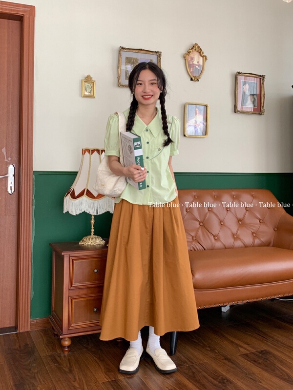 [table blue] Korean embroidered short sleeved shirt 2138# LSW