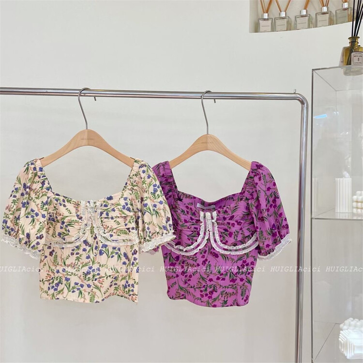 goods in stock! [Cinderella CICI] Korean version square neck short slim fitting shirt ys1-8668# zjy