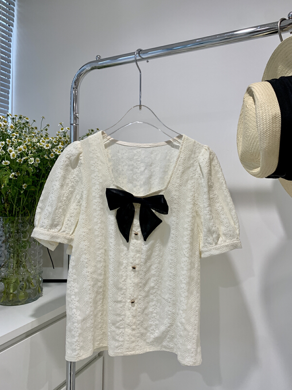 [A.C] Korean version square neck bow tie foreign style small shirt (bow can not be removed) 11032# LSL
