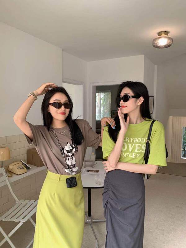 goods in stock! New in early summer! [snow] Mickey Mouse fashion print loose short sleeve T-shirt 6317# zxl