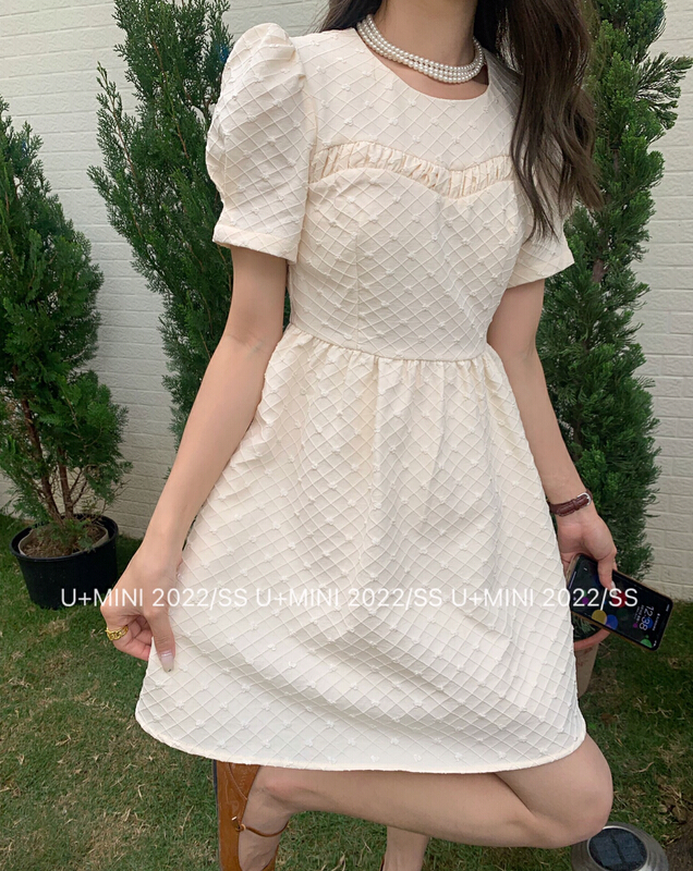 Stock! In early summer! [u+mini] little fresh lady short sleeve round neck dress d0583\wpl