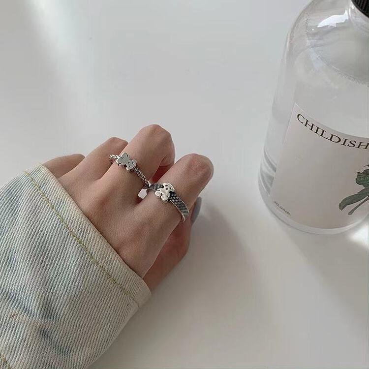 [inside] ins cool wind high sense bear adjustable design two piece ring set A4 bear # zxl