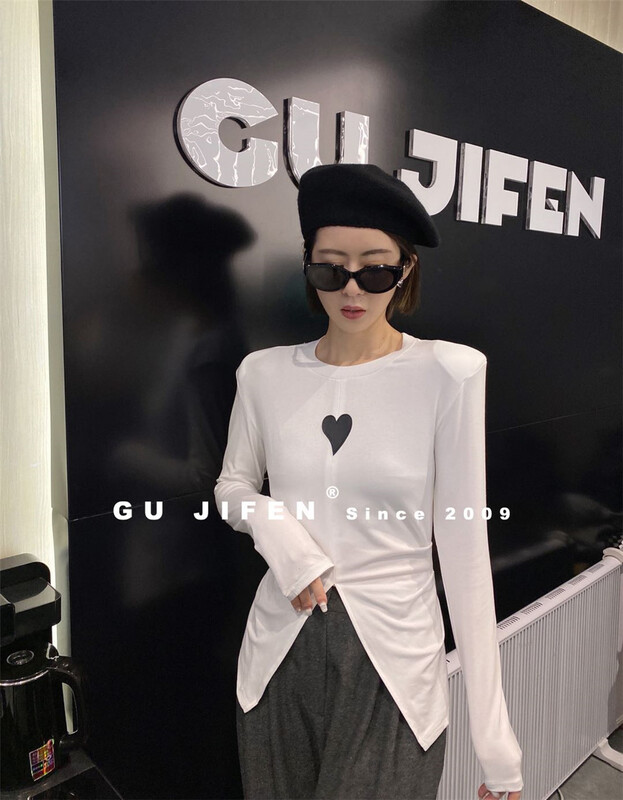 New year in early spring! [LAN] Korean version love slit waist closing slim long sleeve T-shirt a2132# hyy