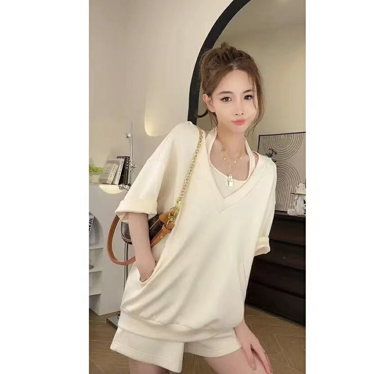 [jun.t] versatile lazy Top + simple loose shorts + solid color vest suit 5926# PCZ