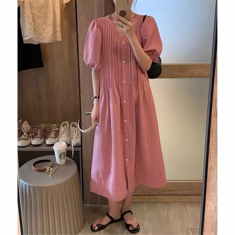 New in early summer! [A-One] Korean single breasted loose dress 9857# LSW