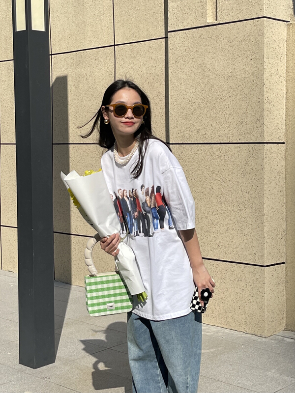 New year in early spring! [attitude] crew neck loose funny figure print short sleeve T-shirt aq4240# XYJ