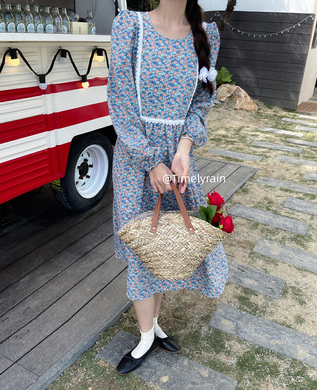 New year in early spring! [timely rain] Han Feng ins sweet broken flower stitched lace dress 02071# jhy
