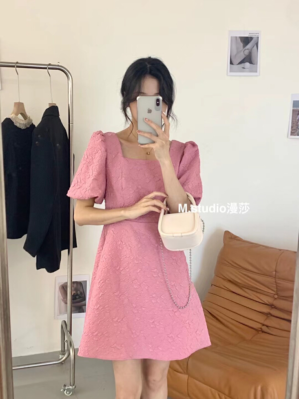 [MSTUDIO MANSA] Korean style square neck loose dress (with pearl chain) 059# ll