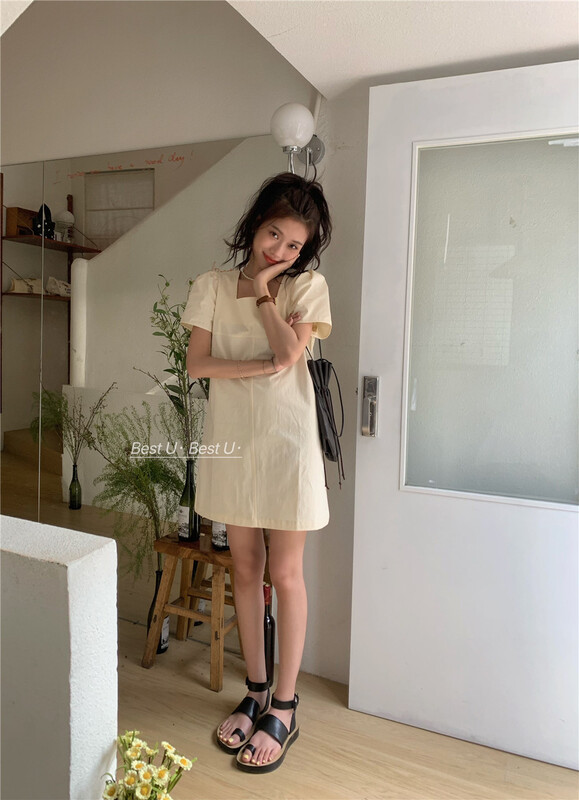[best u] square neck simple lady dress 83335# LSW