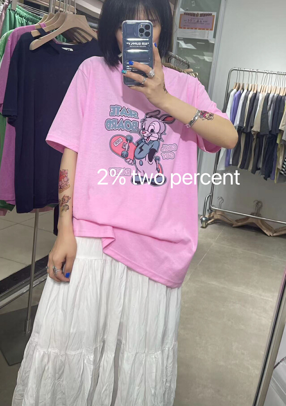 [two percent] cartoon printed loose short sleeve T-shirt 1027# LSL