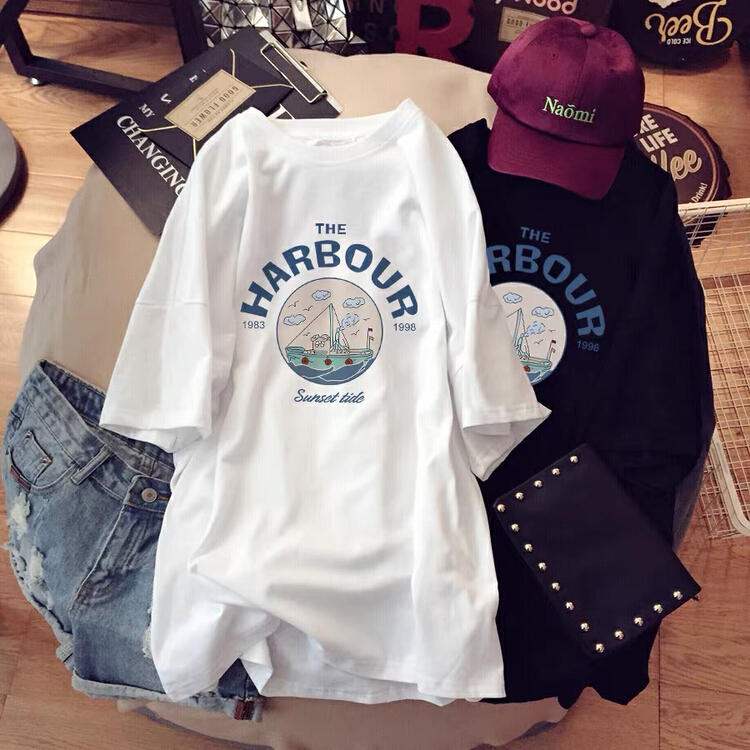 New in early summer! [miss Xi Xi] round neck loose print short sleeve T-shirt 1350# Cl