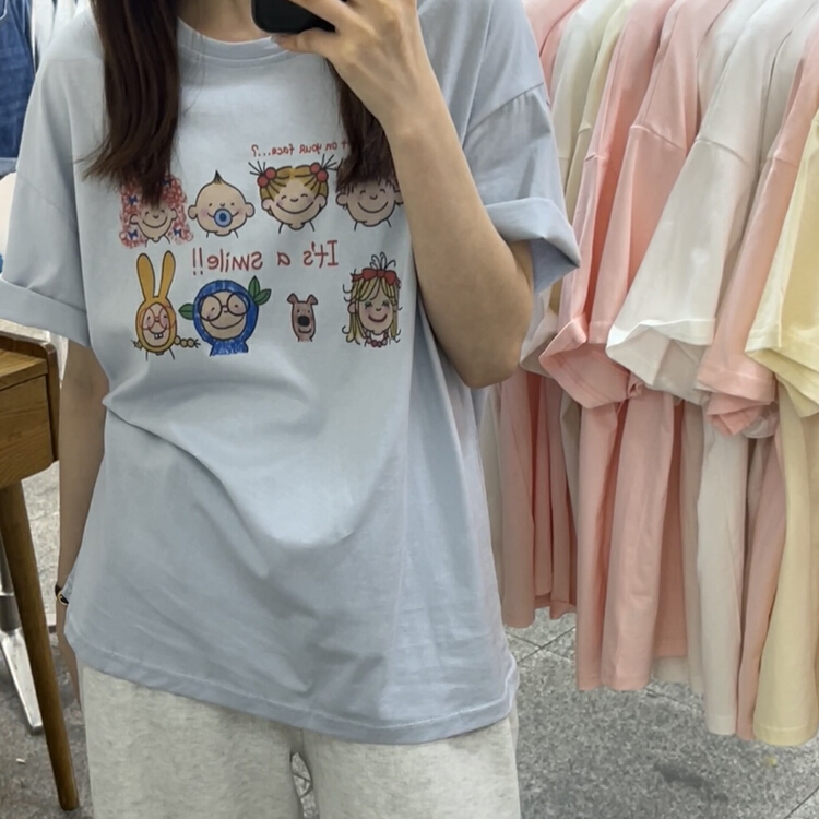 [Li Bai] funny graffiti design sense female summer Korean round neck cotton short sleeve T-shirt 2823-6# ll