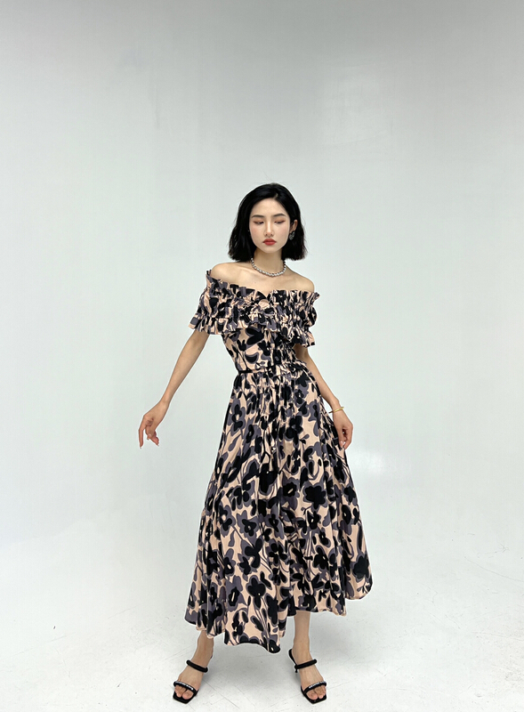 [d.two D2] sexy printed slim shirt + high waist slim casual pants set 2206218# zxl