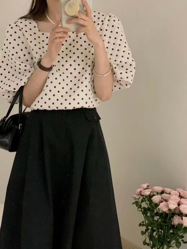 [m.zi studio] square neck floral small fresh shirt 5657# HBx