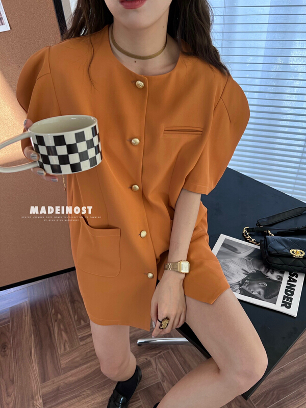 New in early summer! [OSHA madeinost] Ancient high-grade suit gold button dress 86283# ll