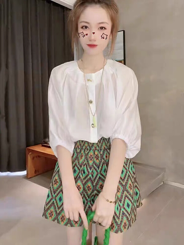 [jun.t] design sense niche round neck shirt + casual casual Shorts Set 6048# PCZ