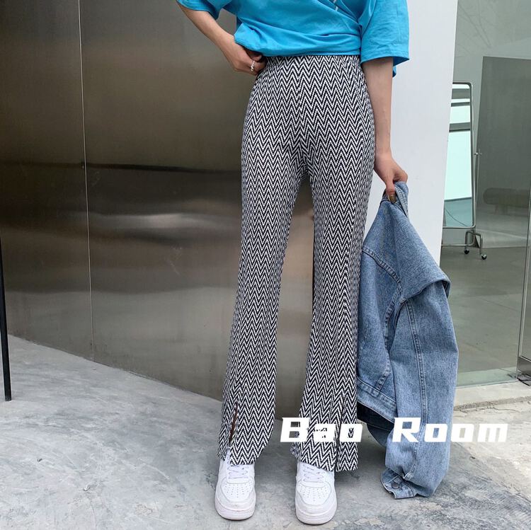 [Baobao] fashion temperament elastic high waist horn casual pants 1009# ozq