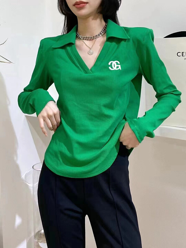 New year in early spring! [pamini] Korean version Polo embroidery V-neck temperament casual and versatile slim fitting long sleeve T-shirt 2253# HJC