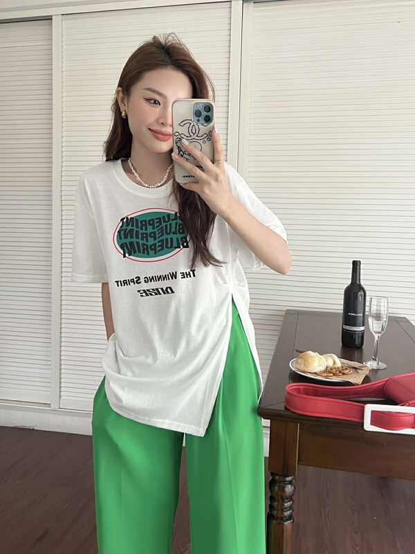 [qixuaner] letter printed loose short sleeve T-shirt 2676# LSW