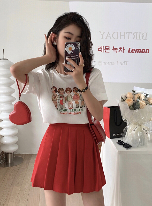 New in early summer! [lemon green tea] funny cartoon retro villain printed short sleeve T-shirt 2102# hjy