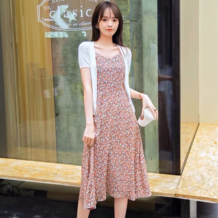 [Sen Qianfeng] Korean fresh broken flower age reducing suspender dress (with small shirt) 8251# XYJ