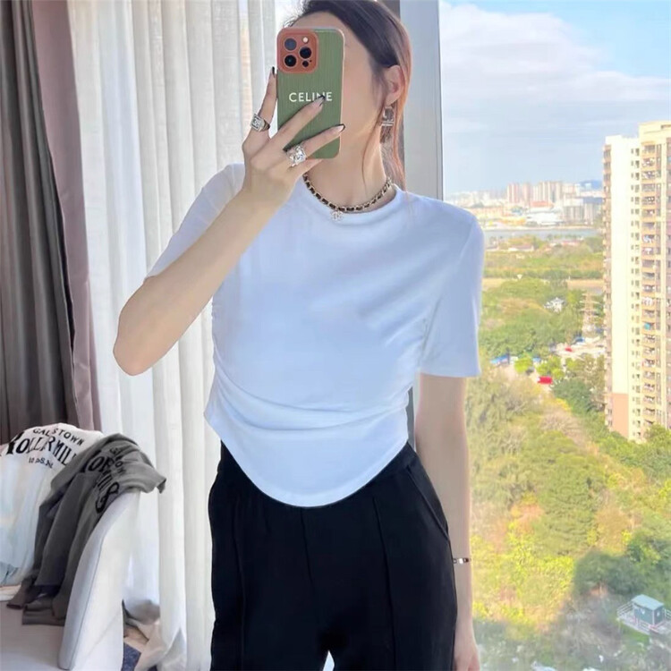 [lucky. Bibi] solid color closed waist short sleeve T-shirt 967# cqw