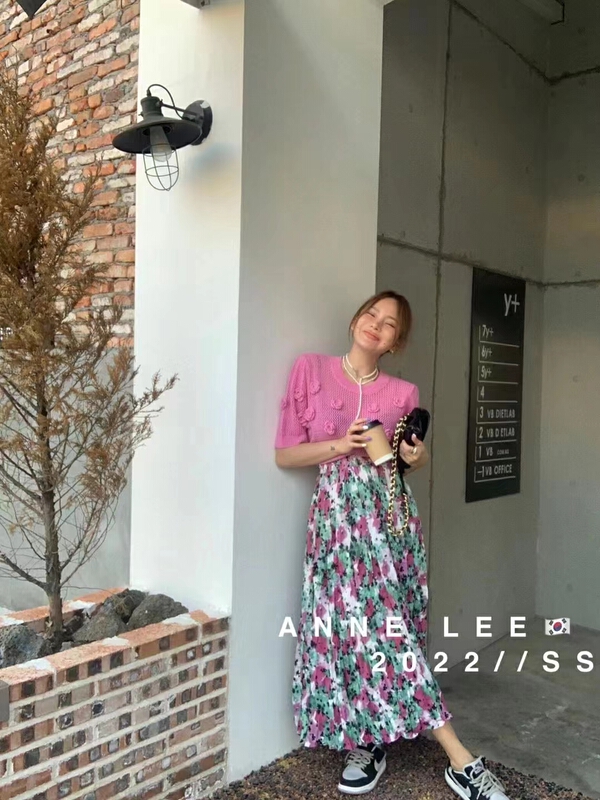 [pan] foreign style aging fashion sweater + sweet floral skirt two piece suit 00320# PCZ